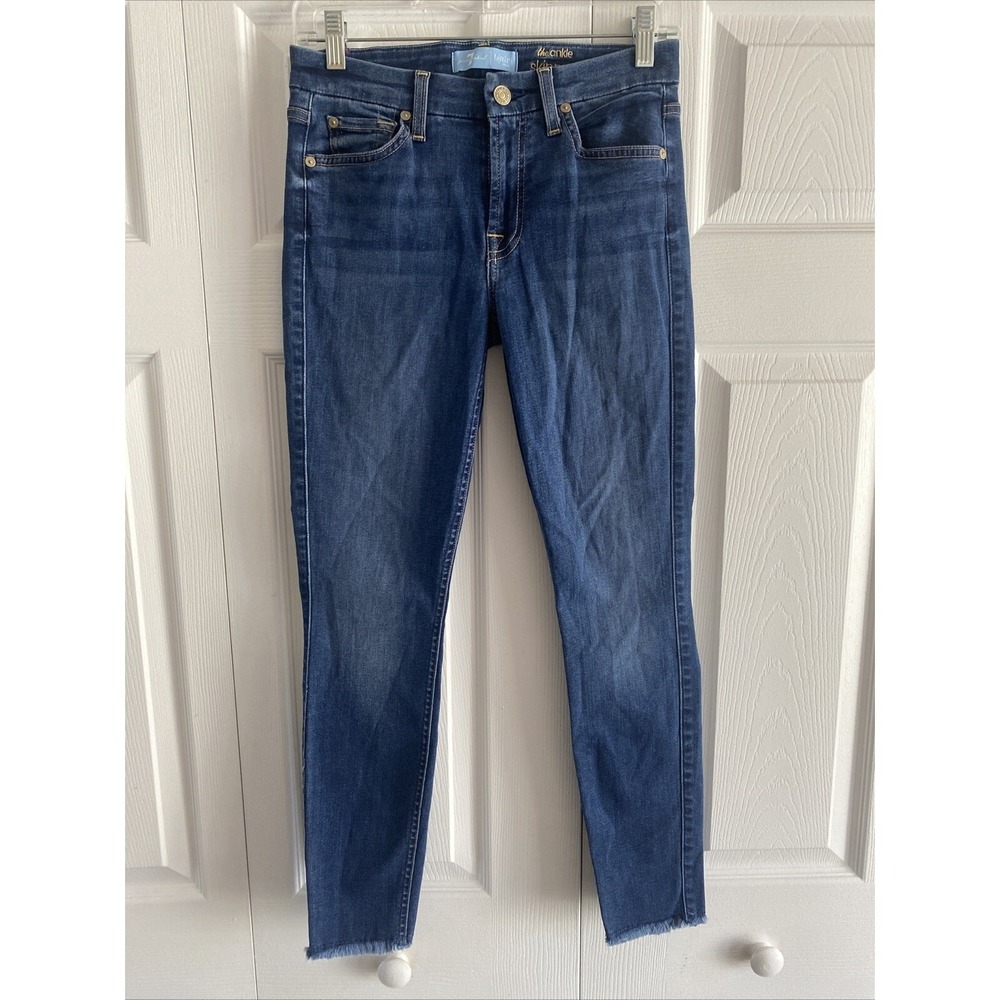 7 For All Mankind b(air) The Ankle Skinny Jeans Womens Size 27 Dark Wash Raw Hem